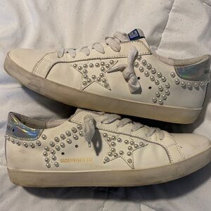 Golden Goose Cream Star Studded Sneakers